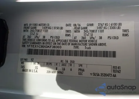 2016 Ford F-150 Xl z USA, uszkodzony, nr VIN 1FTEX1C80GKF38303